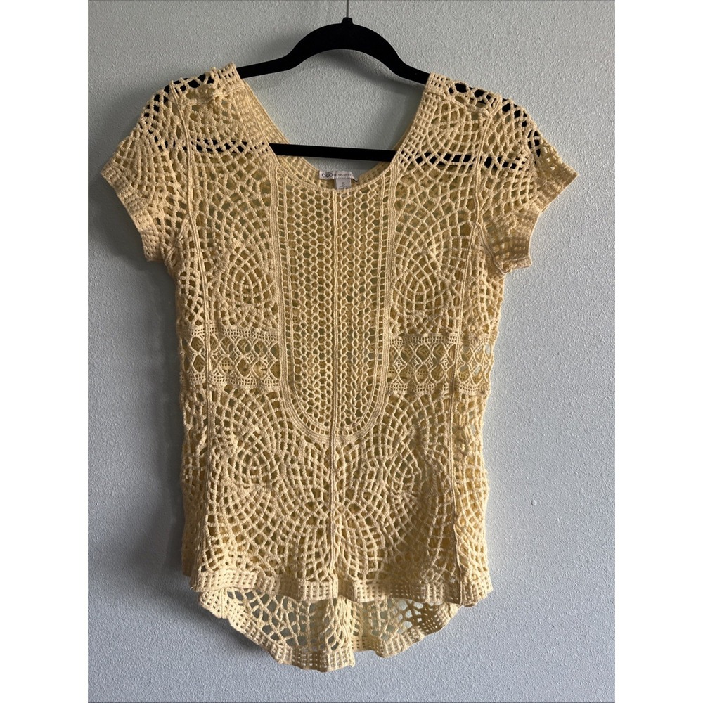Cato Shirt Womens Small Yellow Crochet Boho Beach Hippie Coachella Cottage